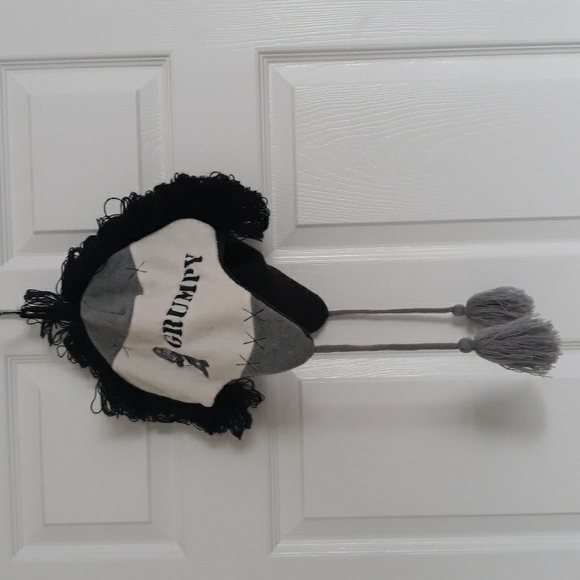 Walt Disney World Grumpy Embroidered Mohawk Tassel Winter GreyBlack Ear Flap - Picture 14 of 15